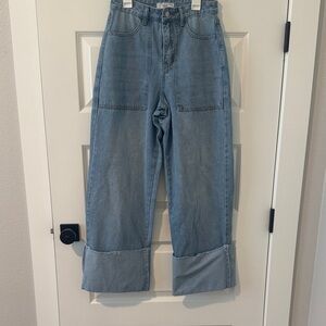 TALULAH Light Blue Straight Leg Jeans with Cuffed Hem